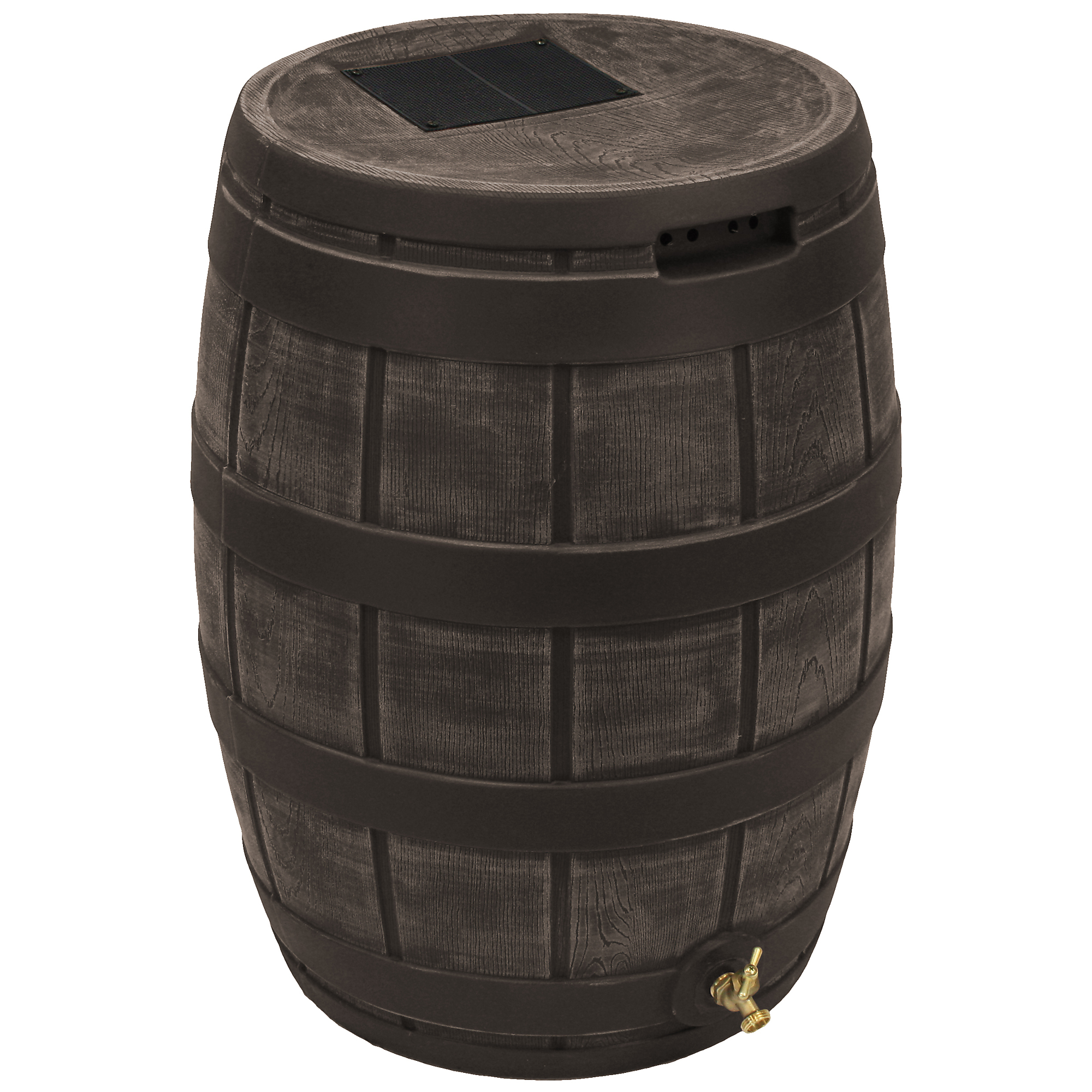 Good Ideas Rain Vault Rain Barrel — 50-Gallon, Oak, Anti-Debris Screen, Metal Spigot, Flat Back, Model# RVT-OAK